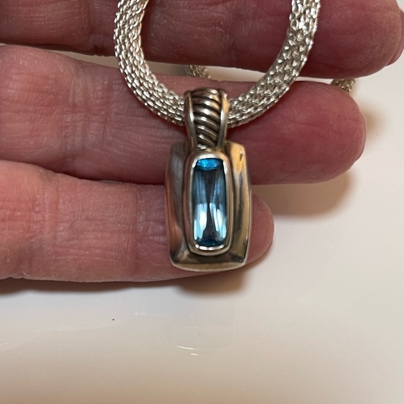 925 “Waterford” Blue Topaz Pendant With Mesh Choker Necklace - Picture 8 of 15